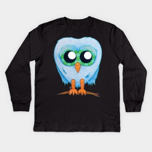 Concerned Hooter - A Blue Worried Owl with Huge Eyes Kids Long Sleeve T-Shirt
